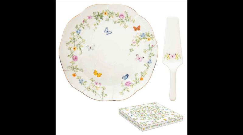 R2S.3133DANB Porcelán tortatál lapáttal 32cm, dobozban, Dancing Butterflies