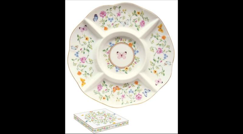 R2S.3135DANB Porcelán kínálótálca dia25,5cm , dobozban, Dancing Butterfly