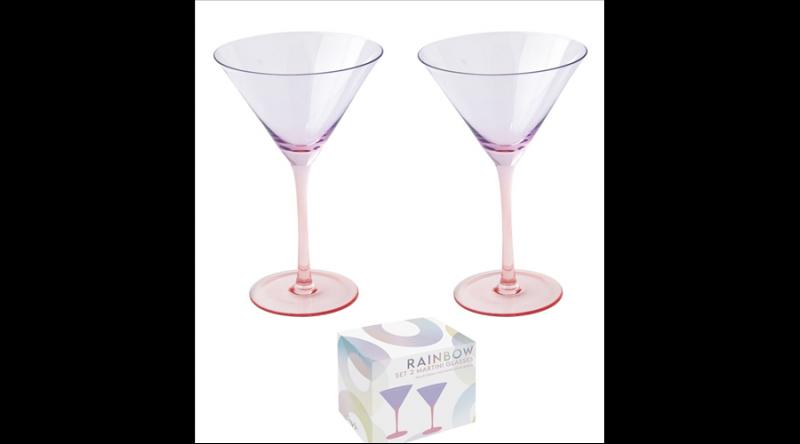 R2S.4006RAVR Martinis üvegpohárszett 2 db-os, színes, 270ml, dobozban,lila-piros, Rainbow