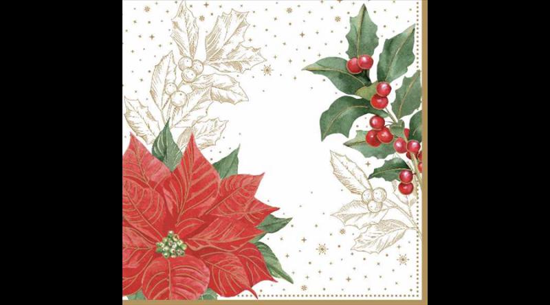 R2S.414POBE Papírszalvéta 33x33cm, Poinsettia & Berries,20db-os