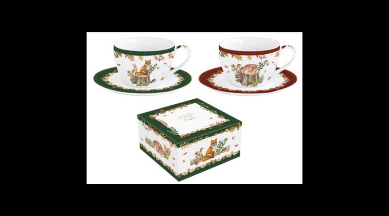 R2S.922FODR Porcelán teáscsésze+alj 240ml, 2 személyes, dobozban, Forest Dream