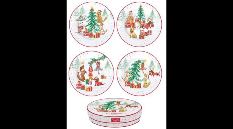 R2S.924CHGA Porcelán desszerttányérszett 4db-os,19cm dobozban, Christmas Gang