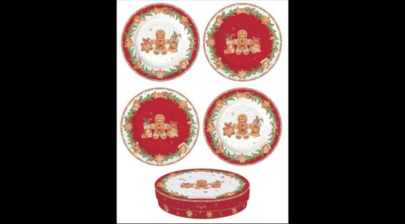 R2S.924FANG Porcelán desszerttányérszett 4db-os,19cm dobozban, Fancy Gingerbread