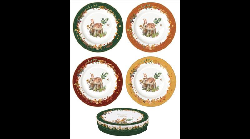 R2S.924FODR Porcelán desszerttányérszett 4db-os,19cm dobozban, Forest Dream