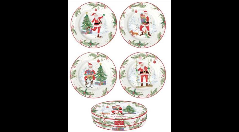 R2S.924JOYF Porcelán desszerttányérszett 4db-os, 19cm, dobozban, Joyful Santa