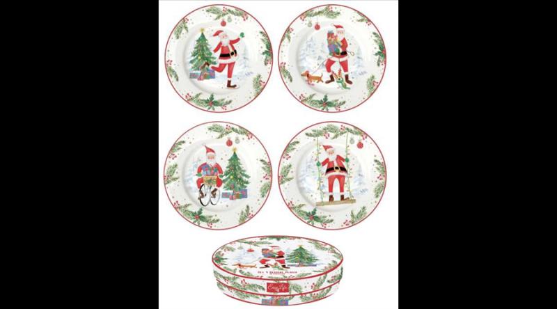 R2S.924JOYF Porcelán desszerttányérszett 4db-os, 19cm, dobozban, Joyful Santa