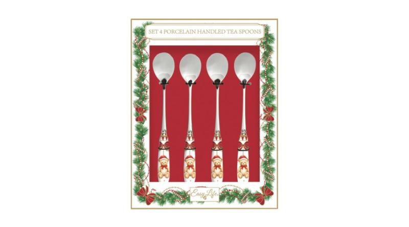 R2S.965MNOE Rozsdamentes teáskanál szett 4 db-os, porcelánnyéllel, Magie de Noel