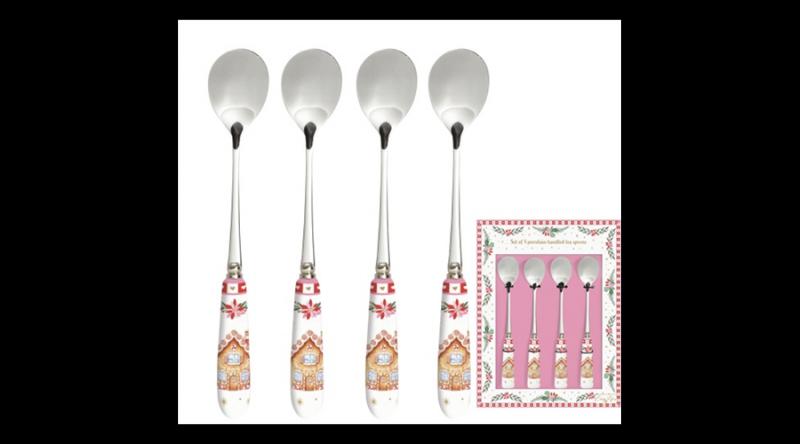 R2S.965SWEC Rozsdamentes teáskanál szett 4 db-os, porcelánnyéllel, Sweet Christmas