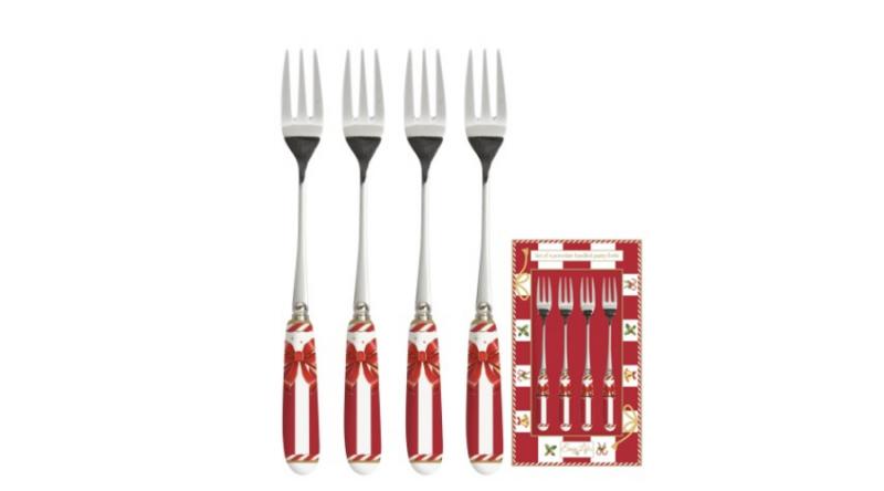 R2S.969CTAL Rozsdamentes süteményes villaszett 4 db-os, porcelánnyéllel, Christmas Tale