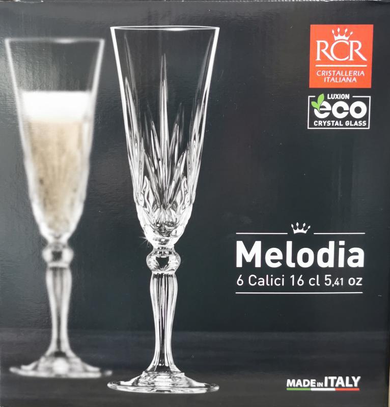 RCR Cristalleria Italiana Melodia pezsgős pohár készlet, 16 cl, 6 db,