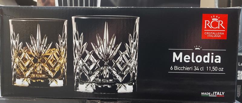 RCR Cristalleria Italiana Melodia whiskys pohár készlet, 34 cl, 6 db,