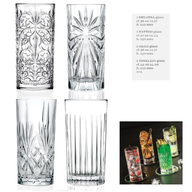 RCR MIXOLOGY HB üdítős pohár set 4 db, üveg, különböző mintákkal