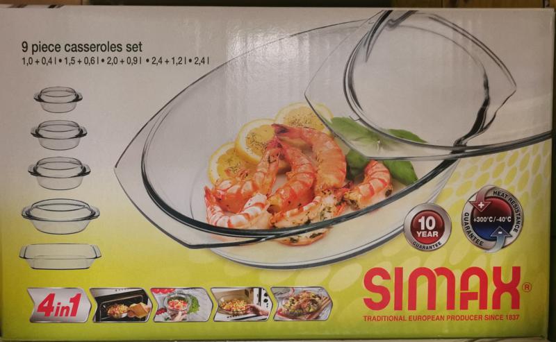 Simax 9 részes hőálló üvegtál készlet, 1liter+1,5liter+2liter+2,4liter+2,4liter