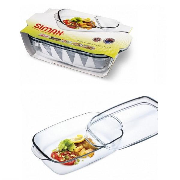 Simax hőálló szögletes tál+fedő, 3,2 liter+2,3 liter