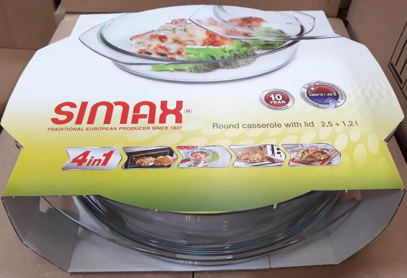 Simax kerek sütőtál, 2,5 liter+1,2 liter fedő,