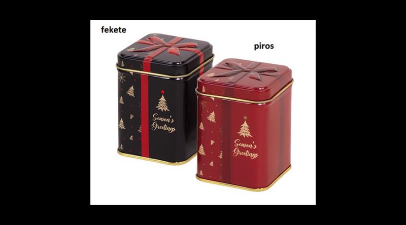 T.B.XMS892 Fémdoboz dombornyomott, 60x60x80mm, Season's Greetings, fekete/piros