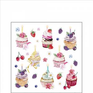 AMB.12519535 Fruity cupcakes white papírszalvéta 25x25cm,20db-os