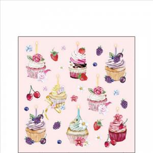 AMB.12519536 Fruity Cupcakes pink papírszalvéta 25x25cm,20db-os
