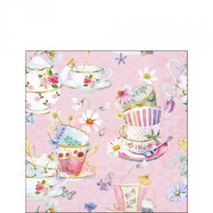AMB.12520701 Tea cups pink papírszalvéta 25x25cm, 20db-os