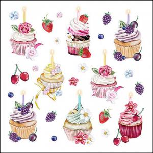 AMB.13319535 Fruity Cupcakes white papírszalvéta 33x33cm, 20db-os