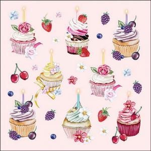 AMB.13319536 Fruity cupcakes pink papírszalvéta 33x33cm, 20db-os