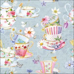 AMB.13320700 Tea cups blue papírszalvéta 33x33cm, 20db-os