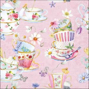 AMB.13320701 Tea cups pink papírszalvéta 33x33cm, 20db-os