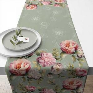 AMB.16618130 Peonies composition green asztali futó 40x150cm,100% pamut