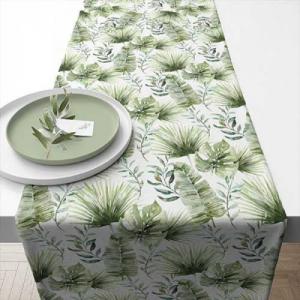 AMB.16618215 Jungle leaves white asztali futó 40x150cm,100% pamut