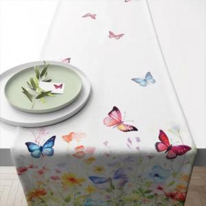 AMB.16620410 Butterflies in field white asztali futó 40x150cm,100% pamut