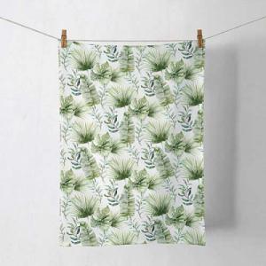 AMB.17818215 Jungle leaves white konyharuha 50x70cm, 100% pamut