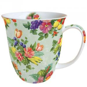 AMB.18413155 Flowers and Fruits Green porcelánbögre 0,4L