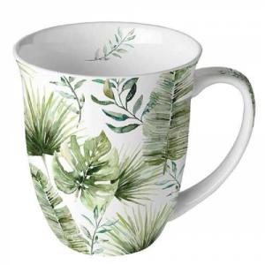 AMB.18418215 Jungle leaves white porcelánbögre 0,4l