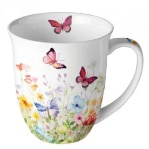 AMB.18420410 Butterflies in field white porcelánbögre 0,4l