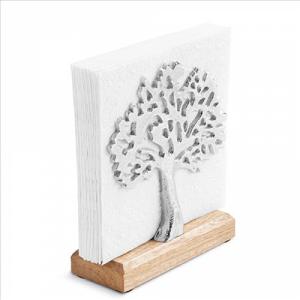 AMB.19402465 Fém szalvétatartó fa aljjal,álló, fa forma