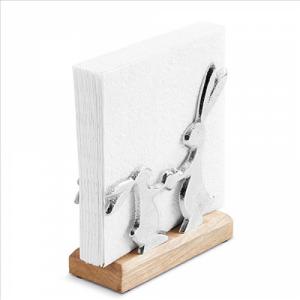 AMB.19402475 Fém szalvétatartó fa aljjal,álló, kisnyuszi nagynyuszival forma