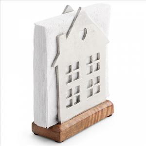 AMB.19402505 Fém szalvétatartó fa aljjal,álló, ház forma