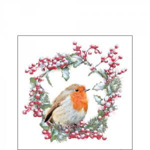 AMB.32515535 Robin in Wreath papírszalvéta 25x25cm, 20db-os