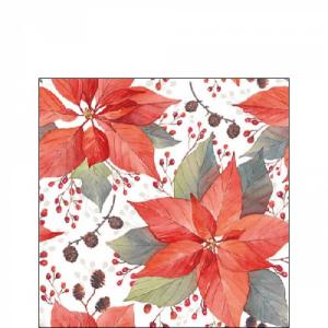 AMB.32516490 Poinsettia And Berries papírszalvéta 25x25cm, 20db-os