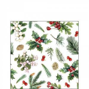 AMB.32516495 Winter greenery white papírszalvéta 25x25cm, 20db-os