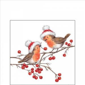 AMB.32518865 Christmas robins white papírszalvéta 25x25cm, 20db-os