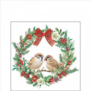 AMB.32518870 Sparrows in wreath papírszalvéta 25x25cm, 20db-os