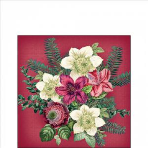 AMB.32518970 Azalea and helleborus red papírszalvéta 25x25cm, 20db-os