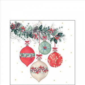 AMB.32519185 Berry baubles white papírszalvéta 25x25cm, 20db-os