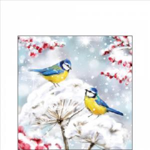 AMB.32520005 Birds in the snow papírszalvéta 25x25cm, 20db-os