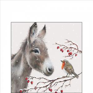 AMB.32520100 Donkey and robin papírszalvéta 25x25cm, 20db-os