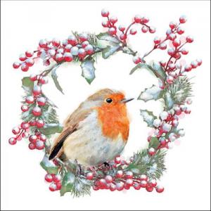 AMB.33315535 Robin In Wreath papírszalvéta 33x33cm, 20db-os