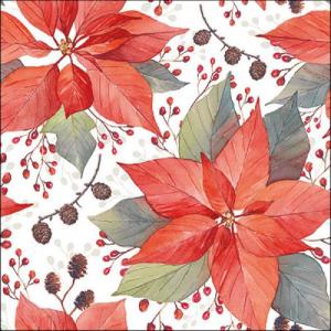 AMB.33316490 Poinsettia And Berries papírszalvéta 33x33cm, 20db-os