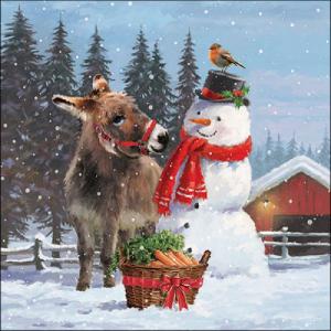 AMB.33317885 Donkey with snowman papírszalvéta 33x33cm, 20db-os