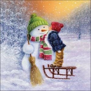 AMB.33317975 Child kissing snowman papírszalvéta 33x33cm, 20db-os